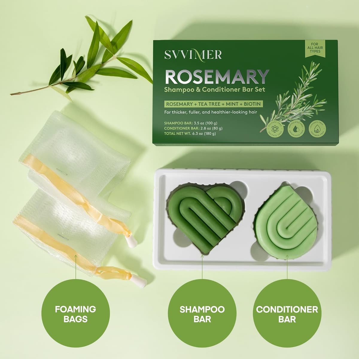 Svvimer Rosemary Shampoo Bars and Conditioner Set
